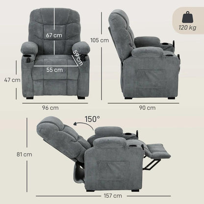 HOMCOM Recliner Armchair with Vibration Massage, Heat, Whisper-Quiet Motor, Memory Function, Power Reclining Chair, Dark Grey Additional View 3