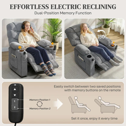 HOMCOM Recliner Armchair with Vibration Massage, Heat, Whisper-Quiet Motor, Memory Function, Power Reclining Chair, Dark Grey Additional View 4