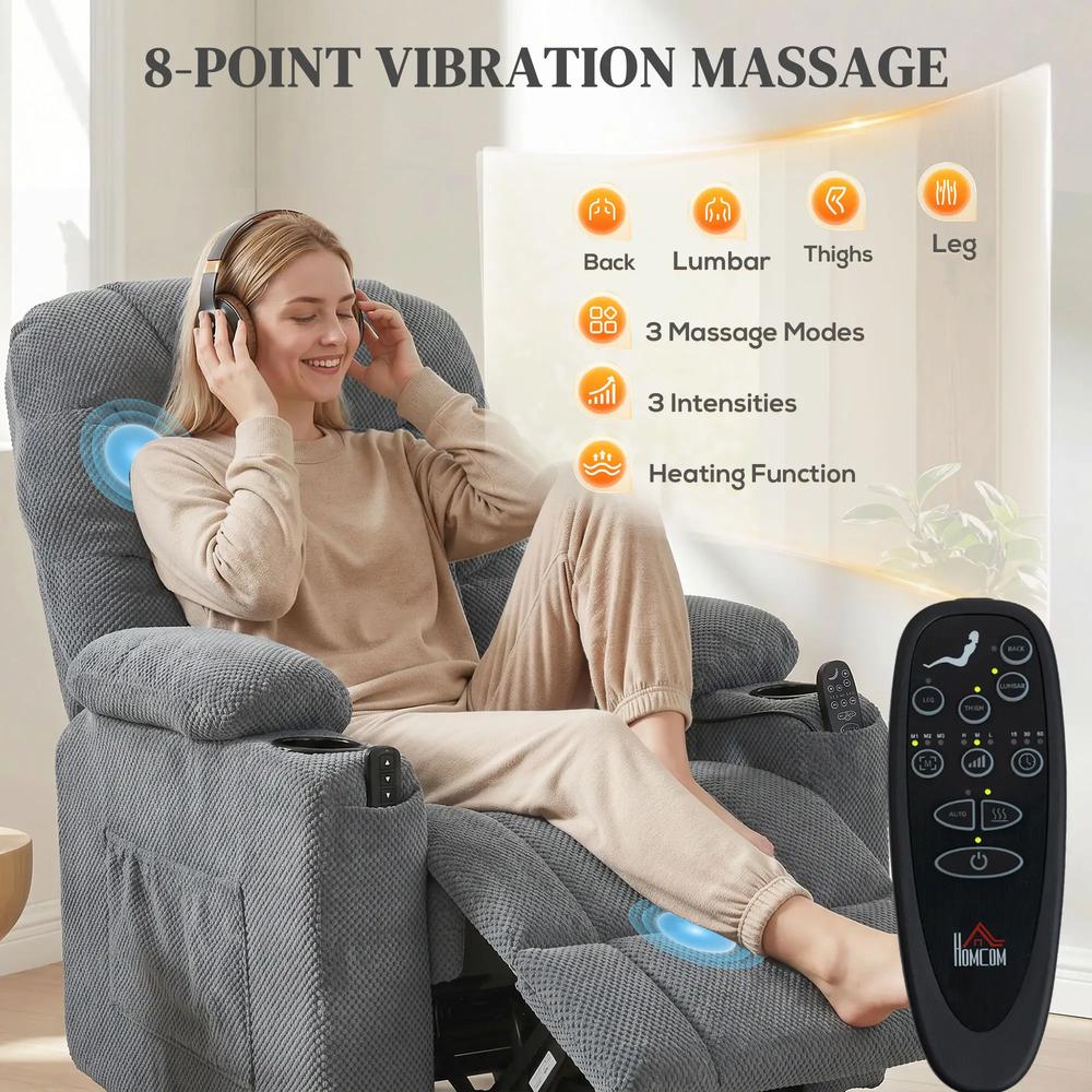 HOMCOM Recliner Armchair with Vibration Massage, Heat, Whisper-Quiet Motor, Memory Function, Power Reclining Chair, Dark Grey Additional View 5