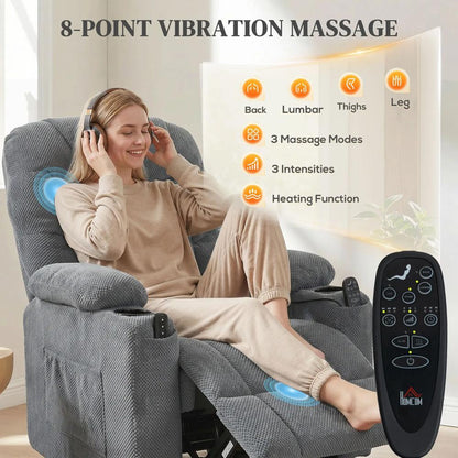 HOMCOM Recliner Armchair with Vibration Massage, Heat, Whisper-Quiet Motor, Memory Function, Power Reclining Chair, Dark Grey Additional View 5
