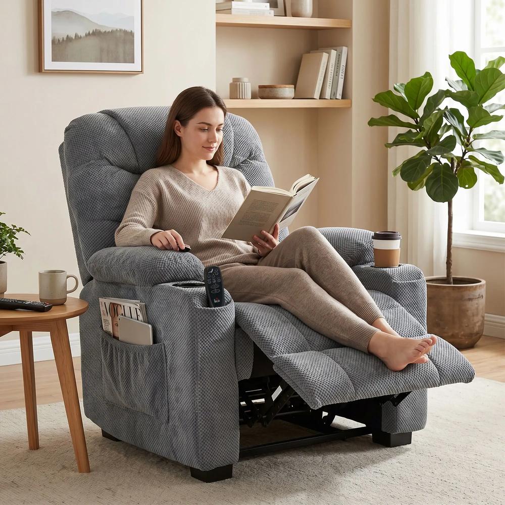 HOMCOM Recliner Armchair with Vibration Massage, Heat, Whisper-Quiet Motor, Memory Function, Power Reclining Chair, Dark Grey Additional View 8