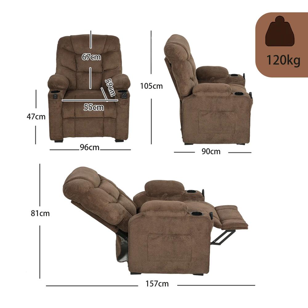 HOMCOM Electric Massage Recliner Armchair with Vibration, Heat, Whisper-Quiet Motor, Memory Function, Fleece Power Reclining Chair with Spring Pack, USB Port, Footrest Additional View 14