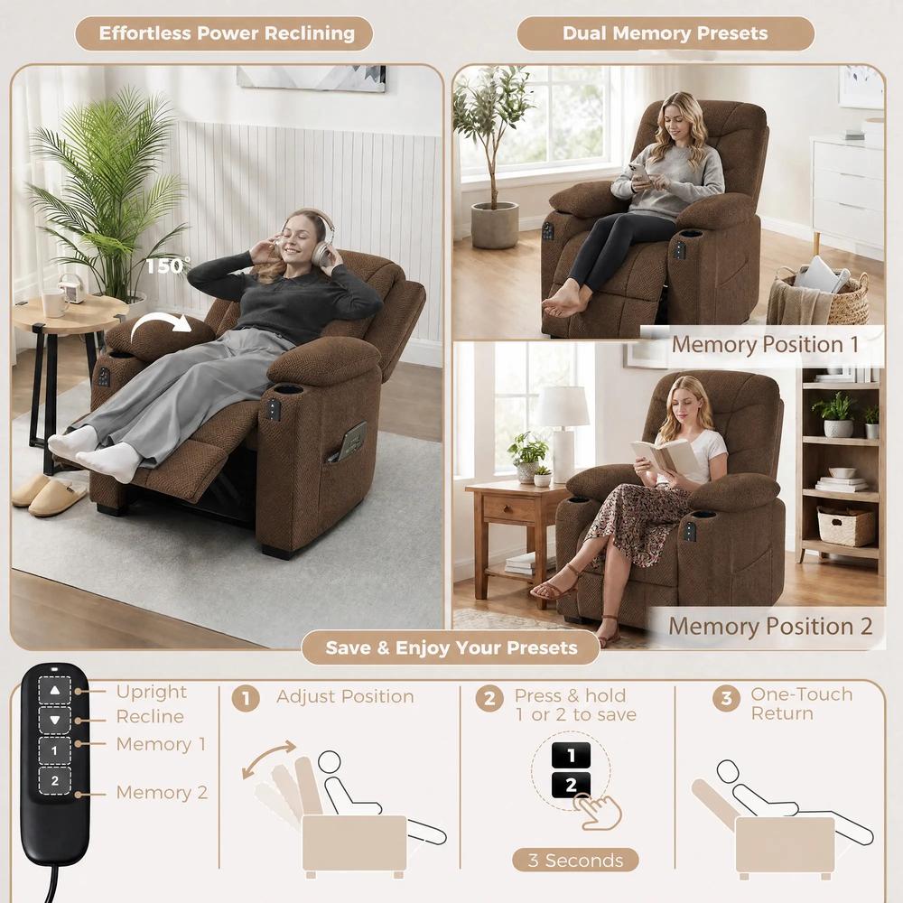 HOMCOM Electric Massage Recliner Armchair with Vibration, Heat, Whisper-Quiet Motor, Memory Function, Fleece Power Reclining Chair with Spring Pack, USB Port, Footrest Additional View 15