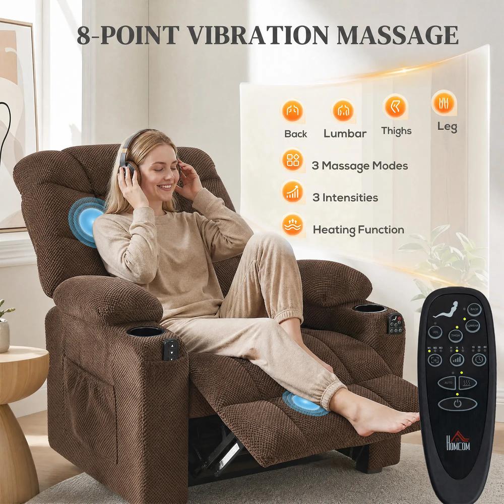 HOMCOM Electric Massage Recliner Armchair with Vibration, Heat, Whisper-Quiet Motor, Memory Function, Fleece Power Reclining Chair with Spring Pack, USB Port, Footrest Additional View 16