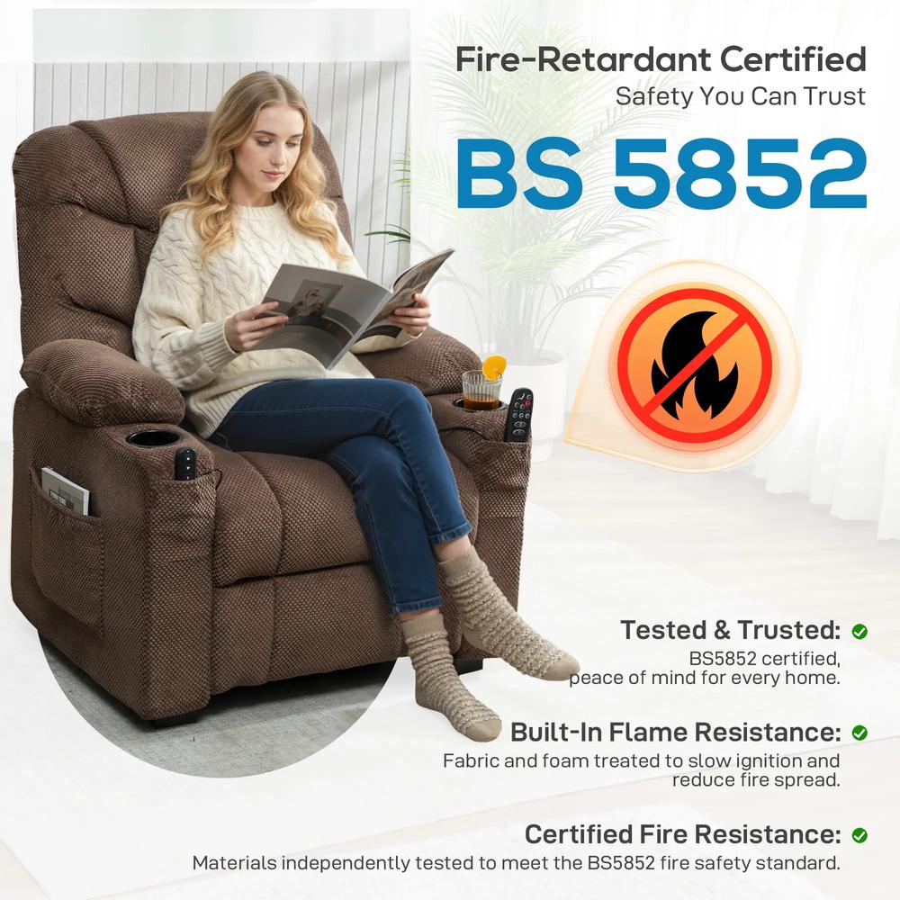HOMCOM Electric Massage Recliner Armchair with Vibration, Heat, Whisper-Quiet Motor, Memory Function, Fleece Power Reclining Chair with Spring Pack, USB Port, Footrest Additional View 20