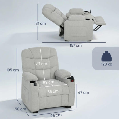 HOMCOM Electric Massage Recliner Armchair with Vibration, Heat, Whisper-Quiet Motor, Memory Function, Fleece Power Reclining Chair with Spring Pack, USB Port, Footrest Additional View 3
