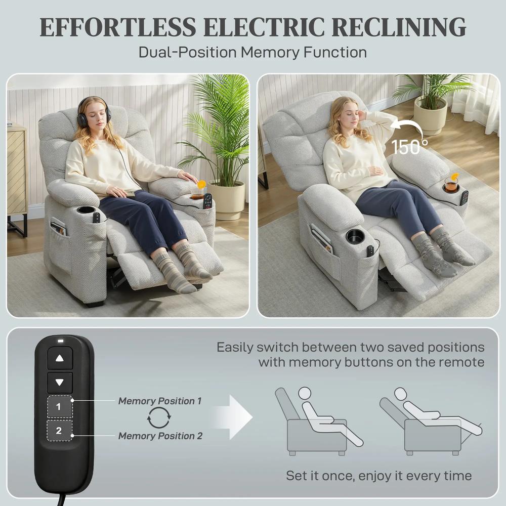 HOMCOM Electric Massage Recliner Armchair with Vibration, Heat, Whisper-Quiet Motor, Memory Function, Fleece Power Reclining Chair with Spring Pack, USB Port, Footrest Additional View 4