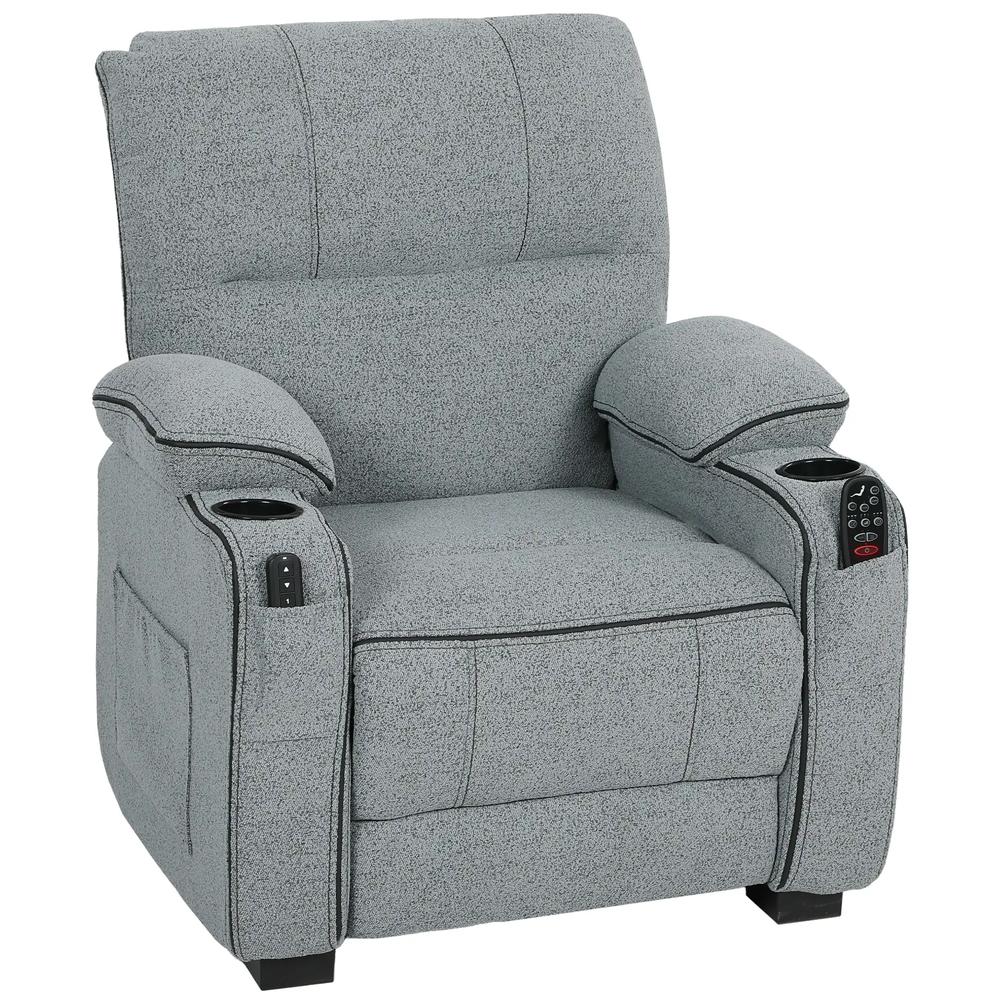 HOMCOM Electric Massage Recliner Armchair with Vibration, Heat, Memory Function, Velvet Power Reclining Chair with Spring Pack, USB Port, Footrest, Side Pockets, Cup Holders Additional View 11