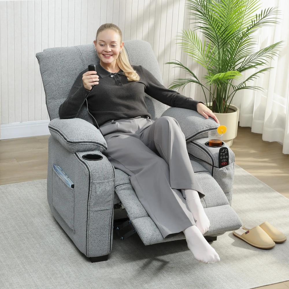 HOMCOM Electric Massage Recliner Armchair with Vibration, Heat, Memory Function, Velvet Power Reclining Chair with Spring Pack, USB Port, Footrest, Side Pockets, Cup Holders Additional View 2
