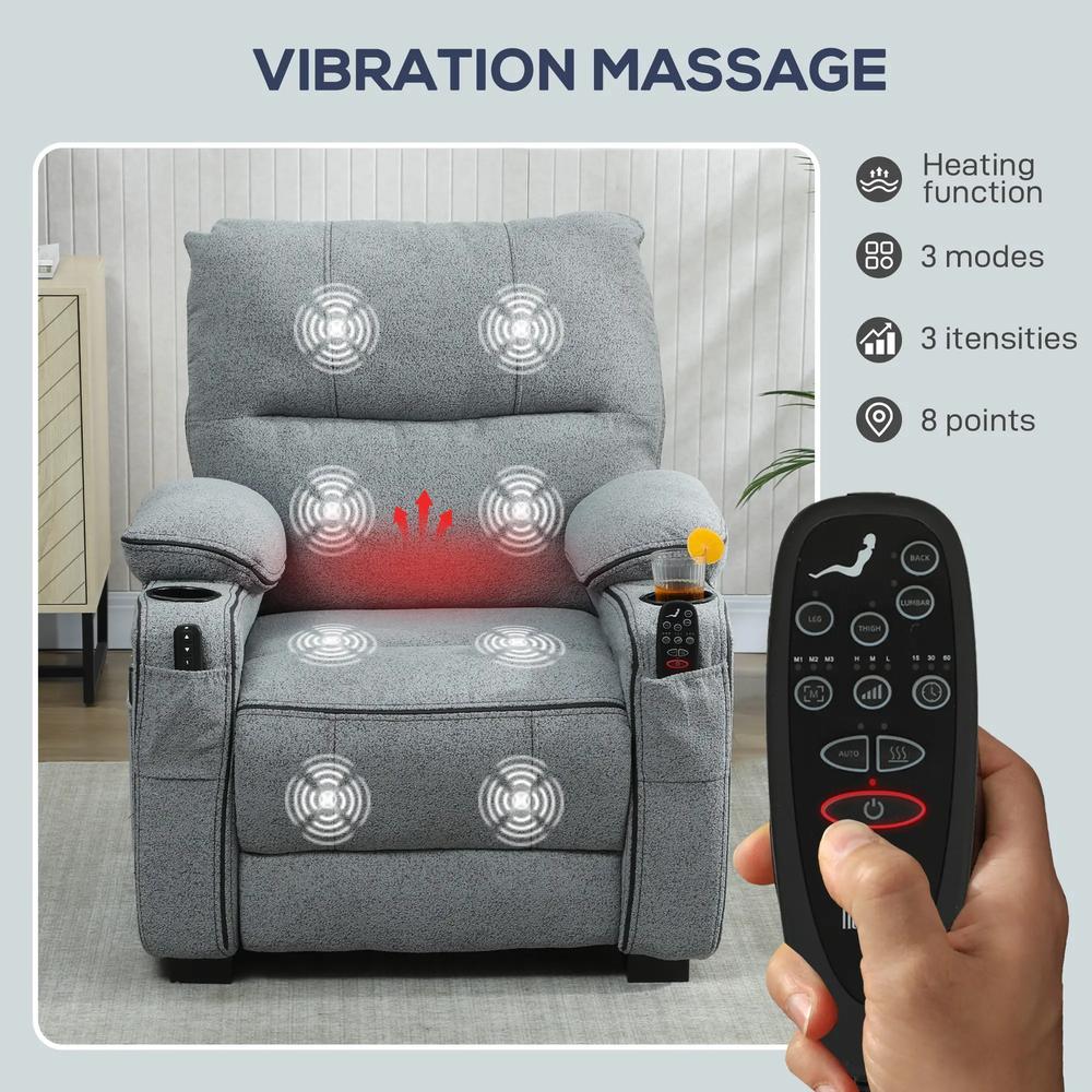 HOMCOM Electric Massage Recliner Armchair with Vibration, Heat, Memory Function, Velvet Power Reclining Chair with Spring Pack, USB Port, Footrest, Side Pockets, Cup Holders Additional View 4