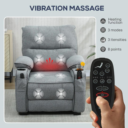 HOMCOM Electric Massage Recliner Armchair with Vibration, Heat, Memory Function, Velvet Power Reclining Chair with Spring Pack, USB Port, Footrest, Side Pockets, Cup Holders Additional View 4
