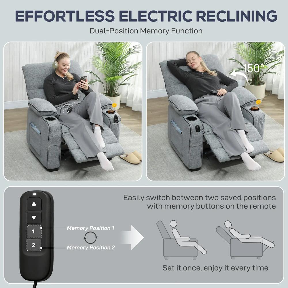 HOMCOM Electric Massage Recliner Armchair with Vibration, Heat, Memory Function, Velvet Power Reclining Chair with Spring Pack, USB Port, Footrest, Side Pockets, Cup Holders Additional View 5