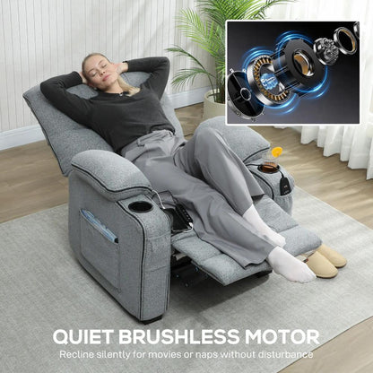 HOMCOM Electric Massage Recliner Armchair with Vibration, Heat, Memory Function, Velvet Power Reclining Chair with Spring Pack, USB Port, Footrest, Side Pockets, Cup Holders Additional View 6