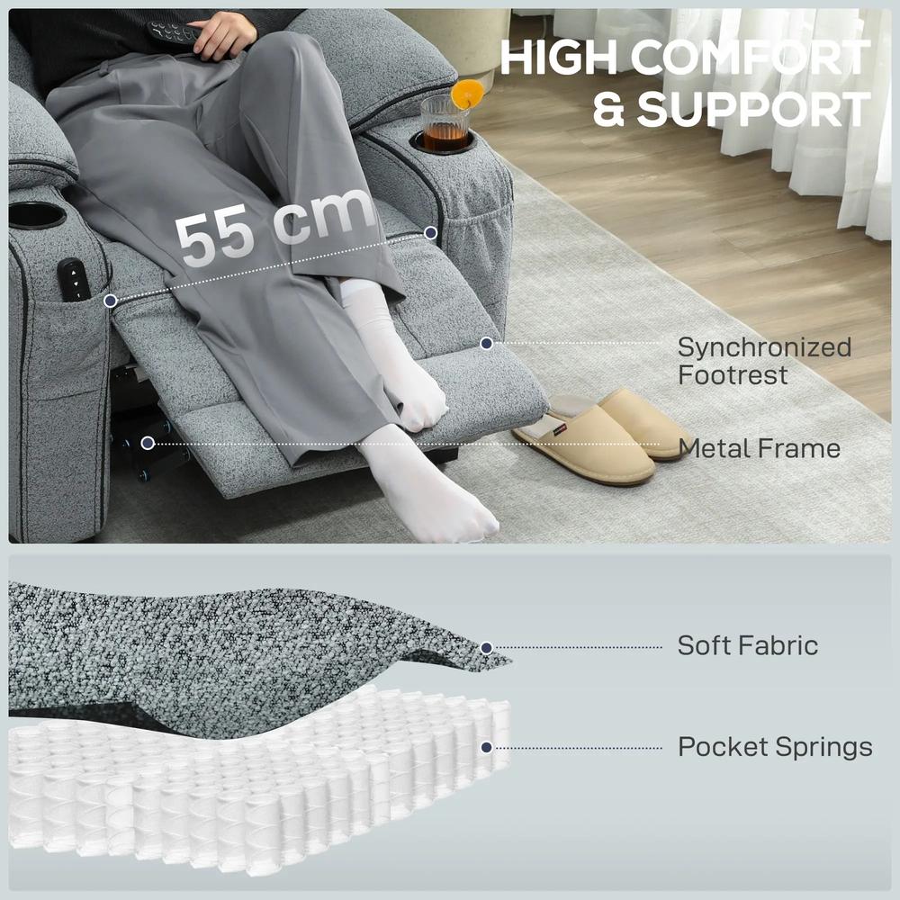 HOMCOM Electric Massage Recliner Armchair with Vibration, Heat, Memory Function, Velvet Power Reclining Chair with Spring Pack, USB Port, Footrest, Side Pockets, Cup Holders Additional View 7