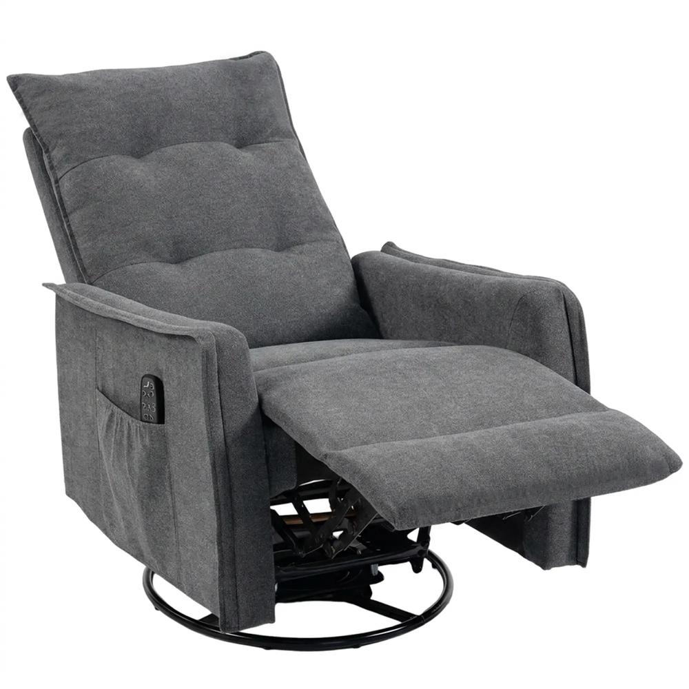 HOMCOM Recliner Armchair, Chenille Recliner Chair with Massage and Heat, 360&deg; Swivel Rocking Manual Recliner Additional View 15