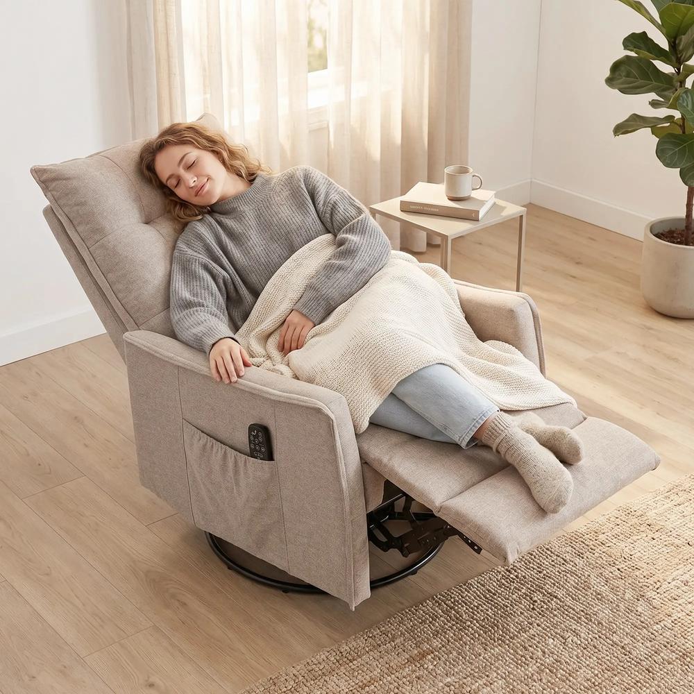 HOMCOM Recliner Armchair, Chenille Recliner Chair with Massage and Heat, 360&deg; Swivel Rocking Manual Recliner Additional View 17