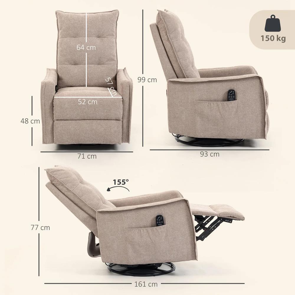 HOMCOM Recliner Armchair, Chenille Recliner Chair with Massage and Heat, 360&deg; Swivel Rocking Manual Recliner Additional View 18
