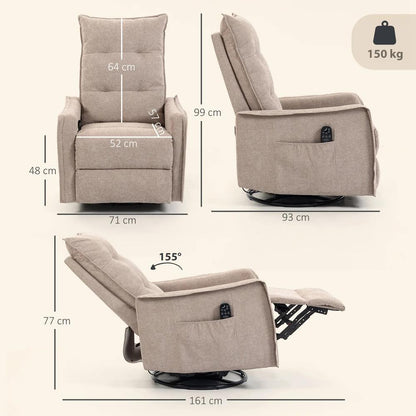 HOMCOM Recliner Armchair, Chenille Recliner Chair with Massage and Heat, 360&deg; Swivel Rocking Manual Recliner Additional View 18