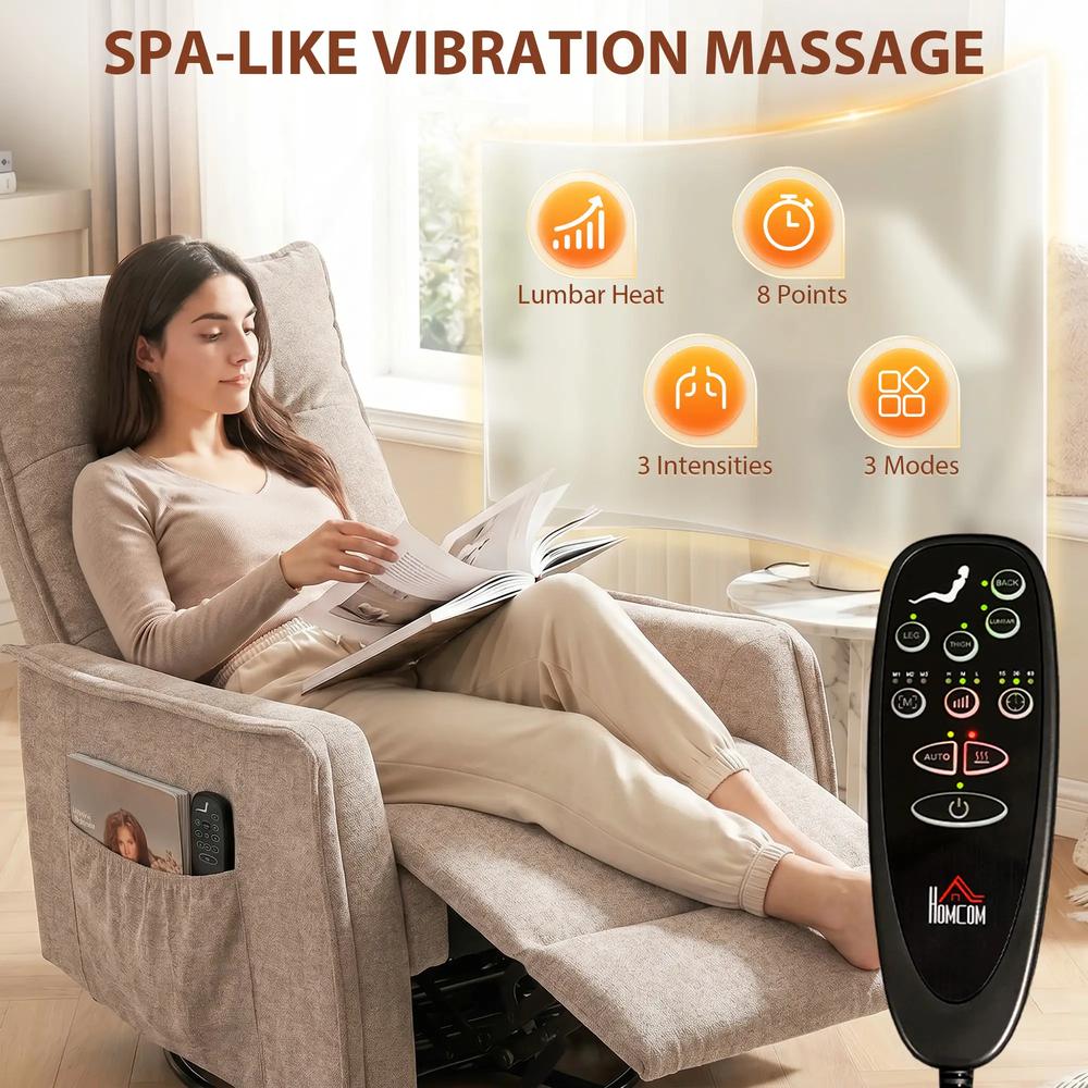 HOMCOM Recliner Armchair, Chenille Recliner Chair with Massage and Heat, 360&deg; Swivel Rocking Manual Recliner Additional View 19