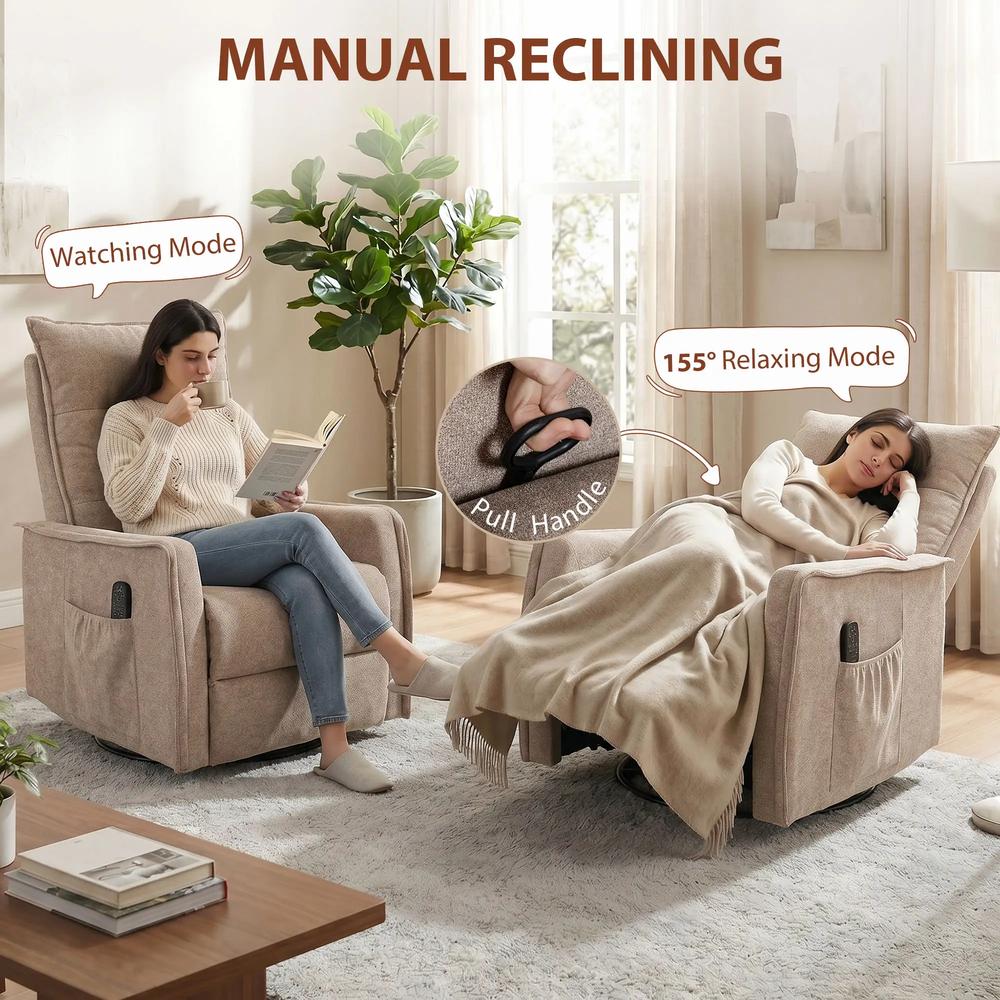 HOMCOM Recliner Armchair, Chenille Recliner Chair with Massage and Heat, 360&deg; Swivel Rocking Manual Recliner Additional View 20