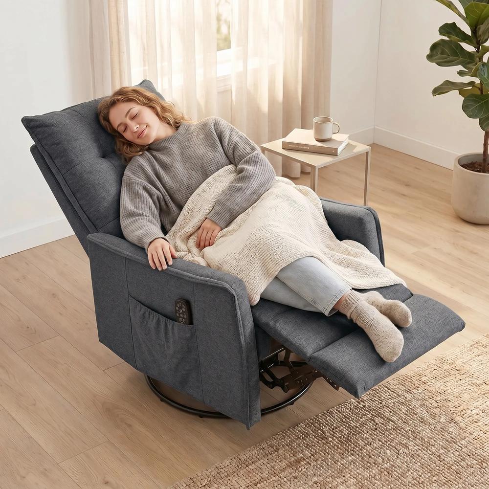 HOMCOM Recliner Armchair, Chenille Recliner Chair with Massage and Heat, 360&deg; Swivel Rocking Manual Recliner Additional View 2