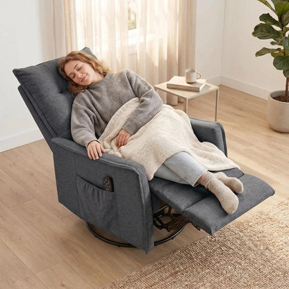 HOMCOM Recliner Armchair, Chenille Recliner Chair with Massage and Heat, 360&deg; Swivel Rocking Manual Recliner Additional View 2