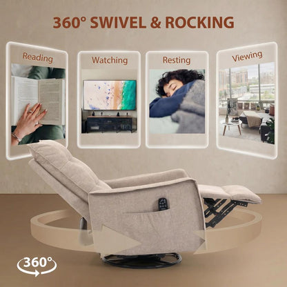 HOMCOM Recliner Armchair, Chenille Recliner Chair with Massage and Heat, 360&deg; Swivel Rocking Manual Recliner Additional View 21