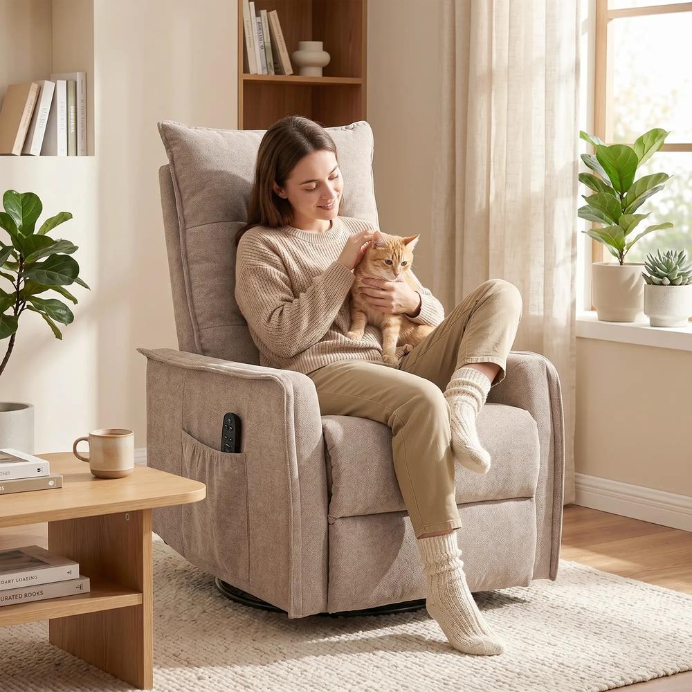 HOMCOM Recliner Armchair, Chenille Recliner Chair with Massage and Heat, 360&deg; Swivel Rocking Manual Recliner Additional View 23