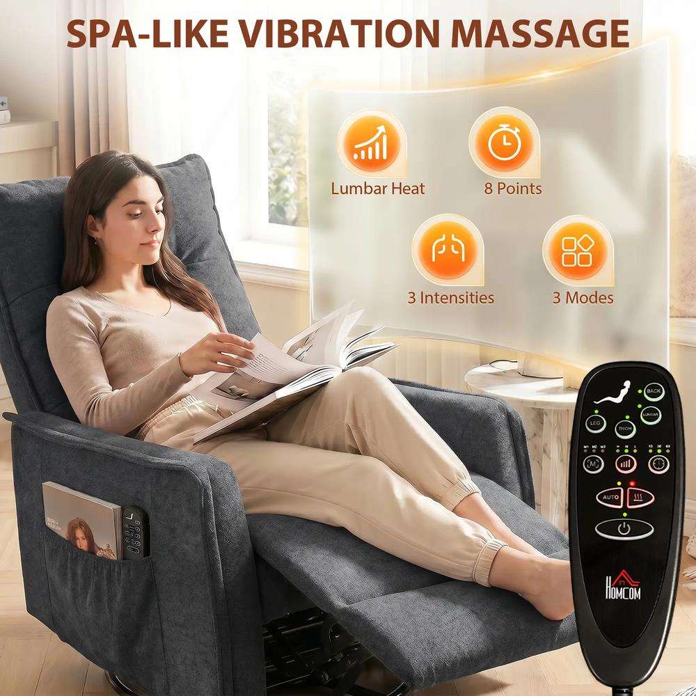 HOMCOM Recliner Armchair, Chenille Recliner Chair with Massage and Heat, 360&deg; Swivel Rocking Manual Recliner Additional View 4