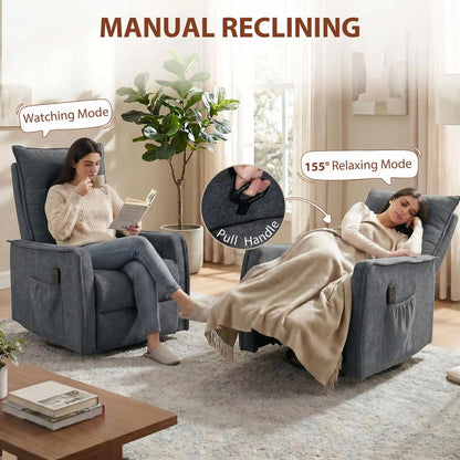 HOMCOM Recliner Armchair, Chenille Recliner Chair with Massage and Heat, 360&deg; Swivel Rocking Manual Recliner Additional View 5