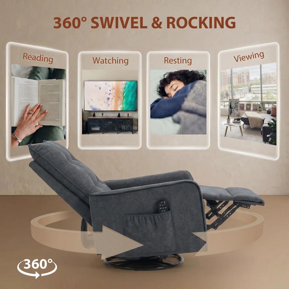HOMCOM Recliner Armchair, Chenille Recliner Chair with Massage and Heat, 360&deg; Swivel Rocking Manual Recliner Additional View 6