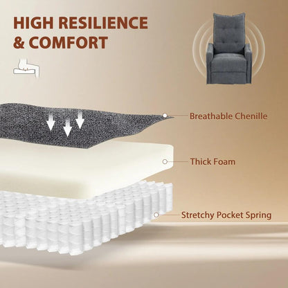 HOMCOM Recliner Armchair, Chenille Recliner Chair with Massage and Heat, 360&deg; Swivel Rocking Manual Recliner Additional View 7