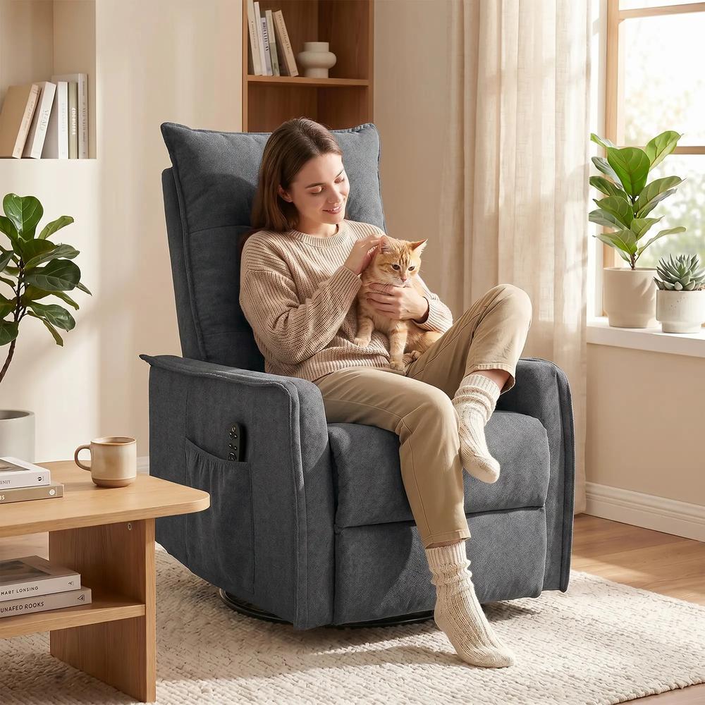 HOMCOM Recliner Armchair, Chenille Recliner Chair with Massage and Heat, 360&deg; Swivel Rocking Manual Recliner Additional View 9