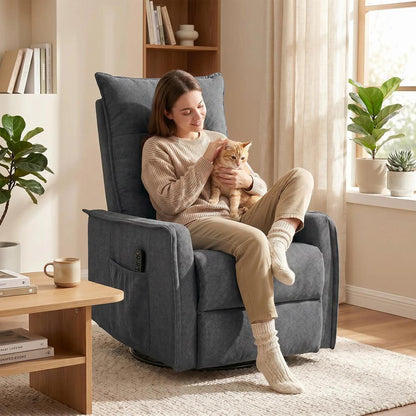 HOMCOM Recliner Armchair, Chenille Recliner Chair with Massage and Heat, 360&deg; Swivel Rocking Manual Recliner Additional View 9
