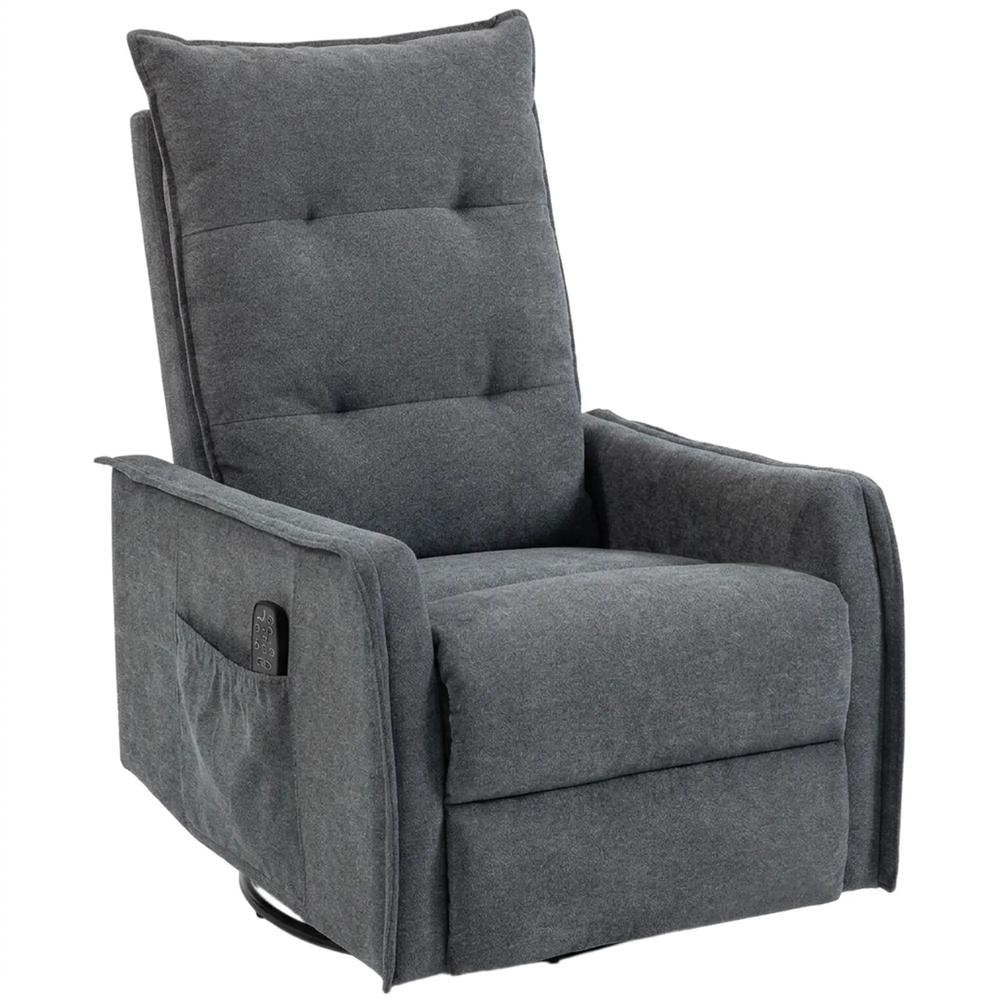 HOMCOM Recliner Armchair, Chenille Recliner Chair with Massage and Heat, 360&deg; Swivel Rocking Manual Recliner