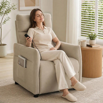 HOMCOM Recliner Armchair, Push Back Recliner Chair with Massage & Heat, Adjustable Armrests, Dual Side Pockets, Beige Additional View 14