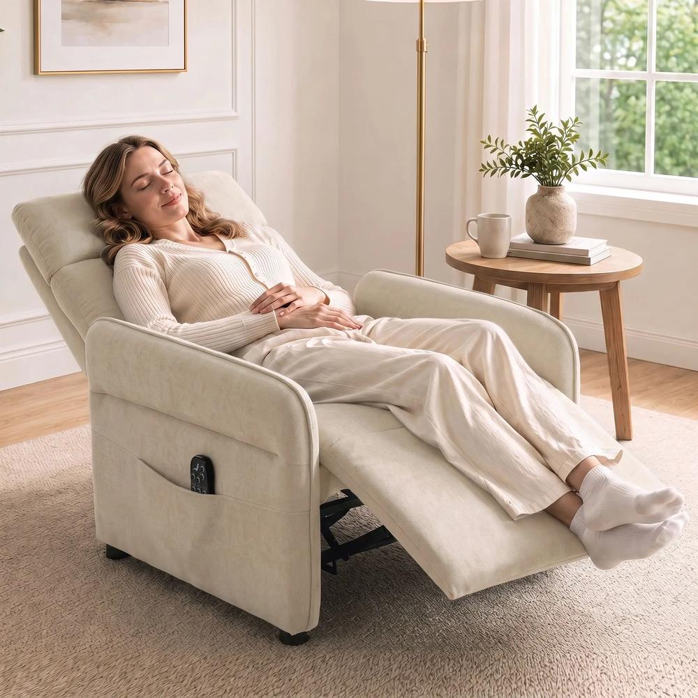 HOMCOM Recliner Armchair, Push Back Recliner Chair with Massage & Heat, Adjustable Armrests, Dual Side Pockets, Beige Additional View 2