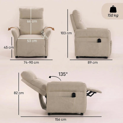HOMCOM Recliner Armchair, Push Back Recliner Chair with Massage & Heat, Adjustable Armrests, Dual Side Pockets, Beige Additional View 3