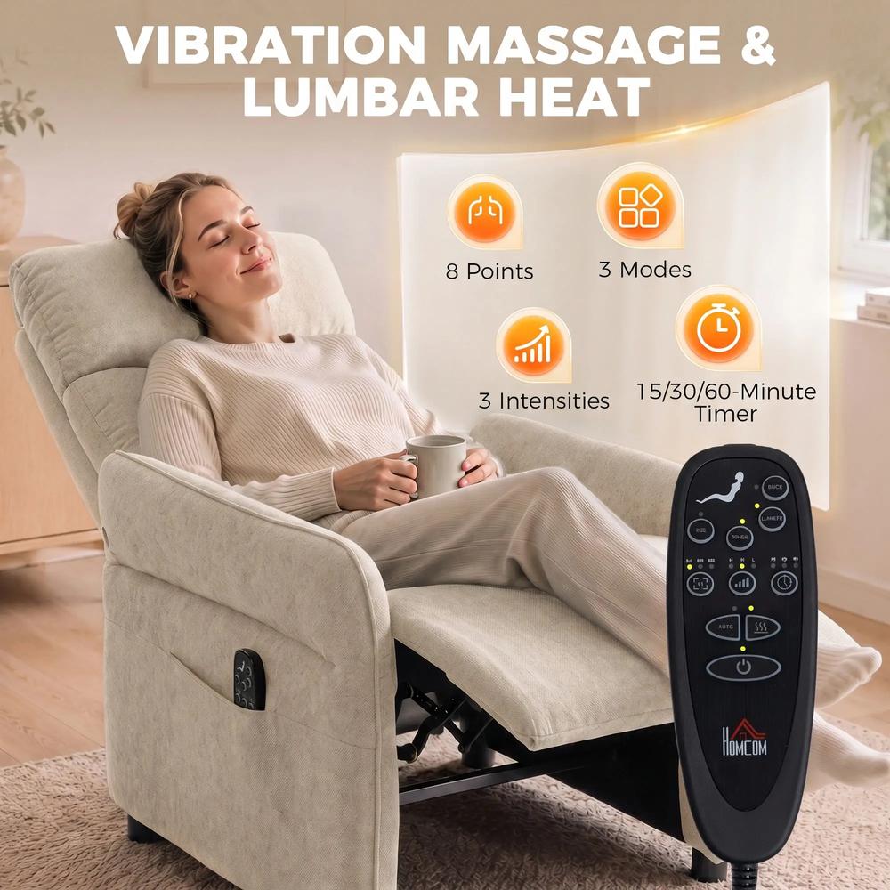 HOMCOM Recliner Armchair, Push Back Recliner Chair with Massage & Heat, Adjustable Armrests, Dual Side Pockets, Beige Additional View 4