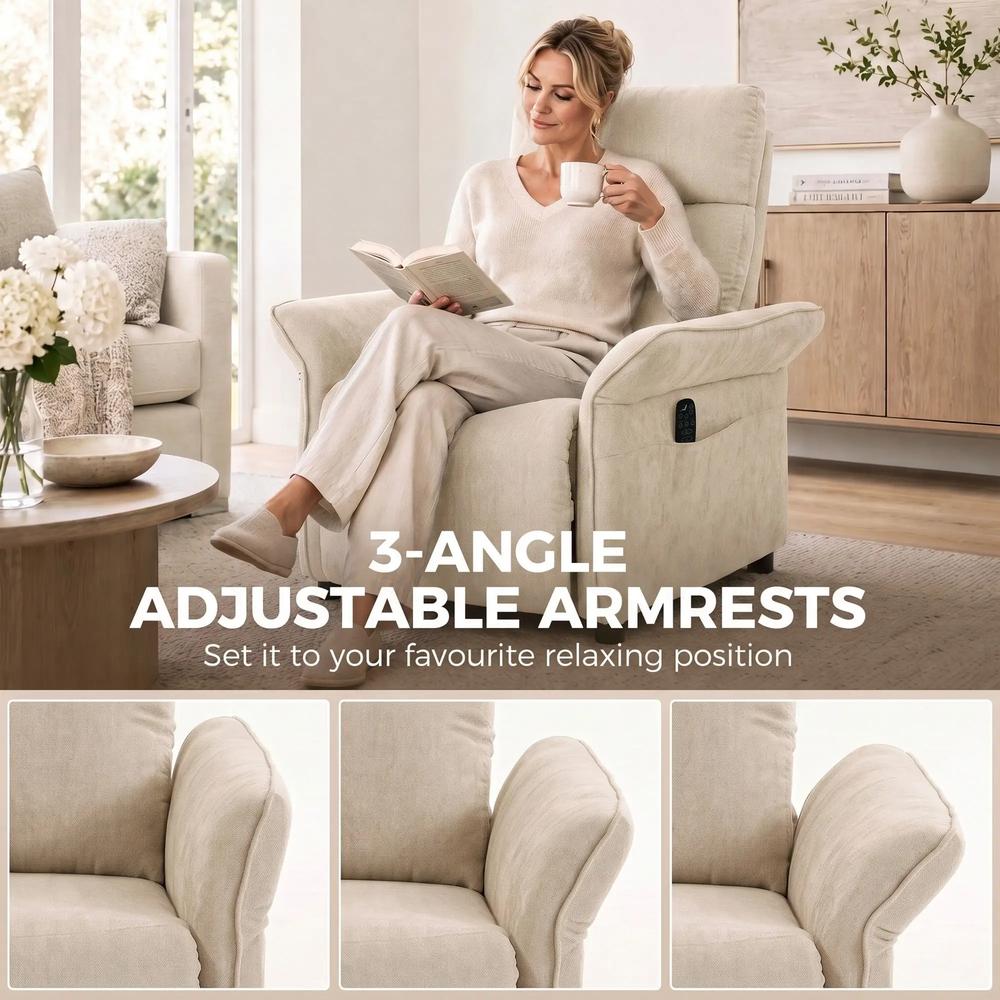 HOMCOM Recliner Armchair, Push Back Recliner Chair with Massage & Heat, Adjustable Armrests, Dual Side Pockets, Beige Additional View 5