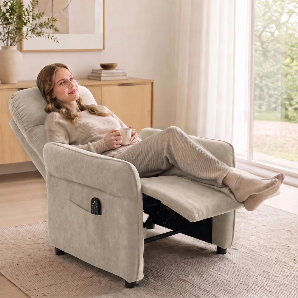 HOMCOM Recliner Armchair, Push Back Recliner Chair with Massage & Heat, Adjustable Armrests, Dual Side Pockets, Beige Additional View 9