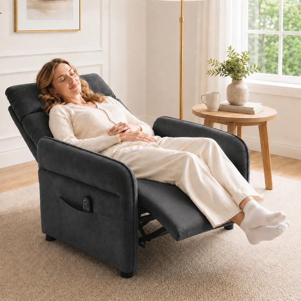 HOMCOM Recliner Armchair, Push Back Recliner Chair with Massage & Heat, Adjustable Armrests, Dual Side Pockets, Dark Grey Additional View 2