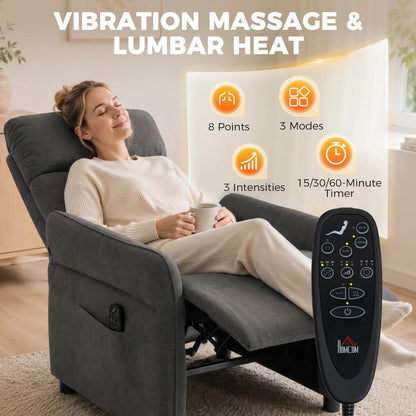 HOMCOM Recliner Armchair, Push Back Recliner Chair with Massage & Heat, Adjustable Armrests, Dual Side Pockets, Dark Grey Additional View 4