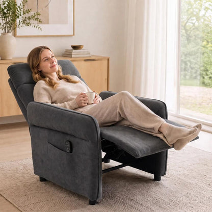 HOMCOM Recliner Armchair, Push Back Recliner Chair with Massage & Heat, Adjustable Armrests, Dual Side Pockets, Dark Grey Additional View 9