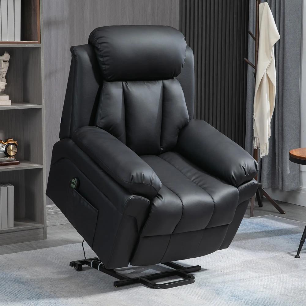 HOMCOM Power Lift Chair Recliner for Elderly, Electric Recliner Chair, Overstuffed Faux Leather Riser and Reclining Armchair with Remote Control, Side Pockets, for Living Room Additional View 2