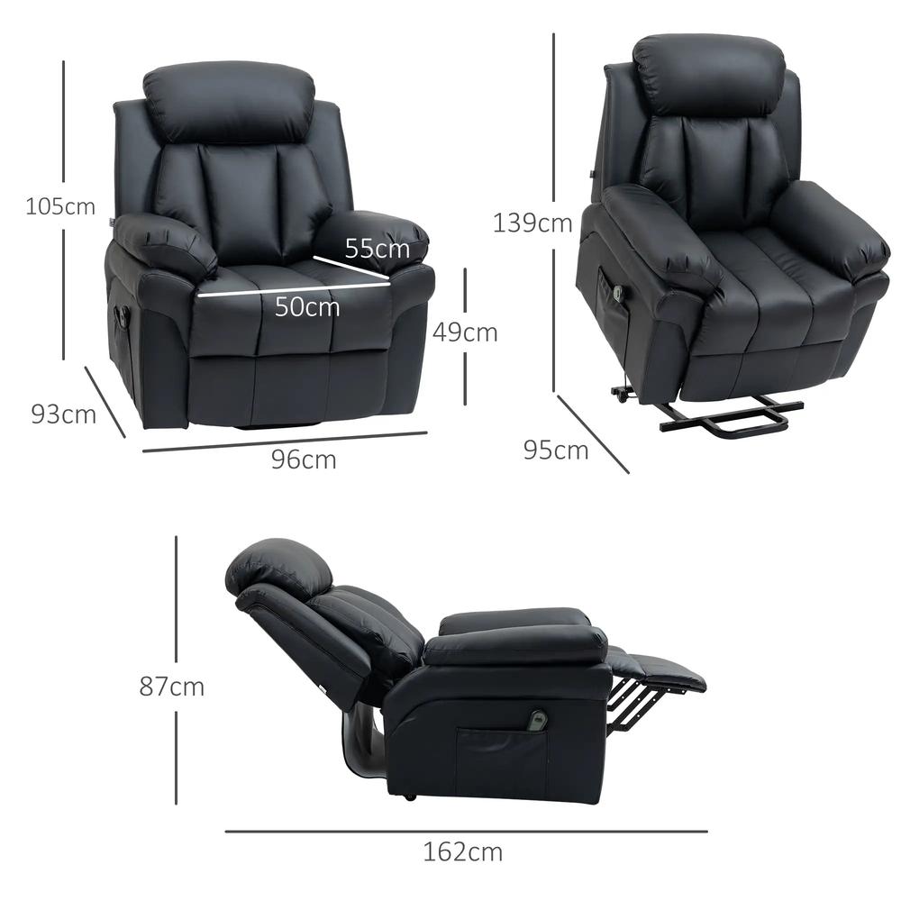 HOMCOM Power Lift Chair Recliner for Elderly, Electric Recliner Chair, Overstuffed Faux Leather Riser and Reclining Armchair with Remote Control, Side Pockets, for Living Room Additional View 3