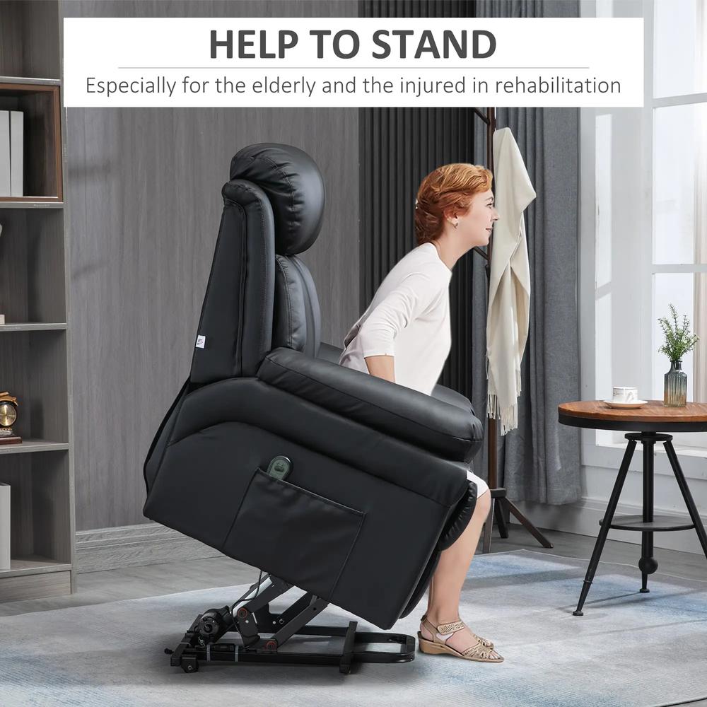 HOMCOM Power Lift Chair Recliner for Elderly, Electric Recliner Chair, Overstuffed Faux Leather Riser and Reclining Armchair with Remote Control, Side Pockets, for Living Room Additional View 4
