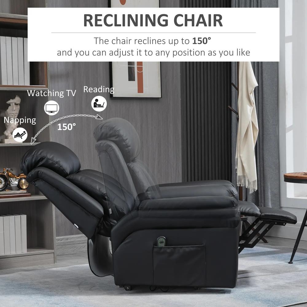 HOMCOM Power Lift Chair Recliner for Elderly, Electric Recliner Chair, Overstuffed Faux Leather Riser and Reclining Armchair with Remote Control, Side Pockets, for Living Room Additional View 5
