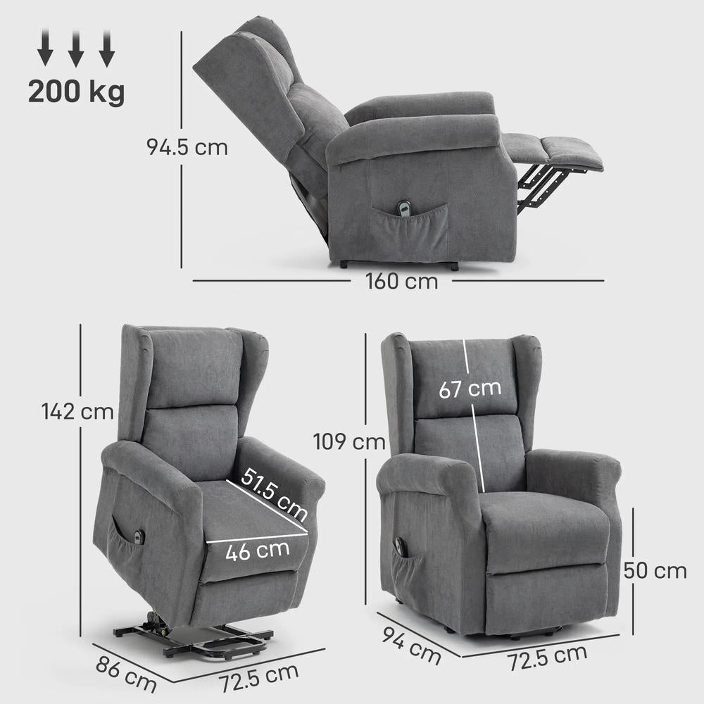 HOMCOM Power Lift Recliner Armchair, Electric Lift Chair for Elderly, Fabric Riser and Reclining Chair with Remote Control, Side Pockets, Extended Footrest, for Living Room Additional View 14