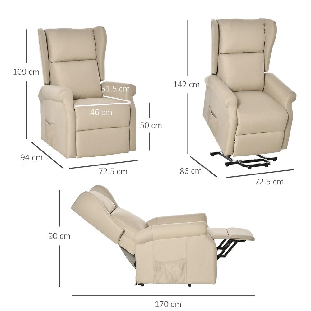 HOMCOM Power Lift Recliner Armchair, Electric Lift Chair for Elderly, Fabric Riser and Reclining Chair with Remote Control, Side Pockets, Extended Footrest, for Living Room Additional View 25